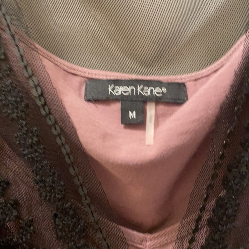 New Karen Kane sheer black mixed greens lace top M - Picture 4 of 11